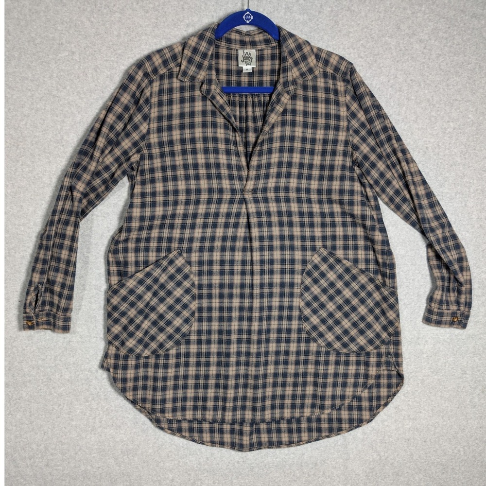 Ivy Jane Tunic Top Womens Small Plaid Shabby Chic Oversized Hi Low Pockets